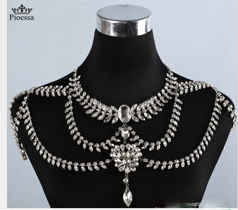 Наплечные цепочки piossa с покрытием кристаллами большие ожерелья для невесты