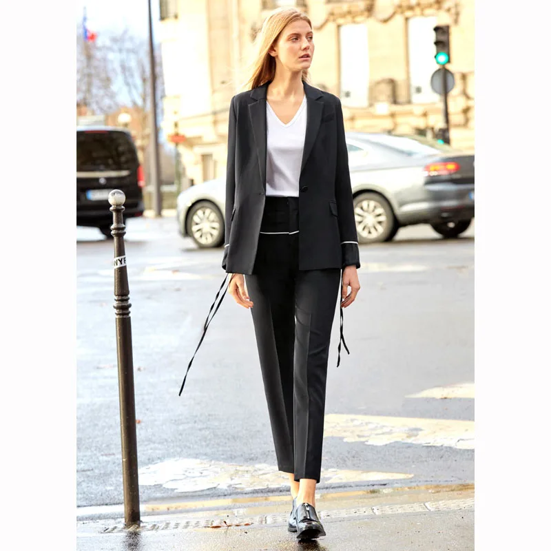 Amii весенние женские модные брюки офисные повседневные однотонные прямые до