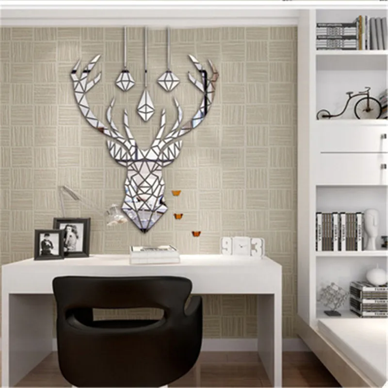 3D зеркальные настенные Стикеры с головой оленя декоративные акриловые наклейки
