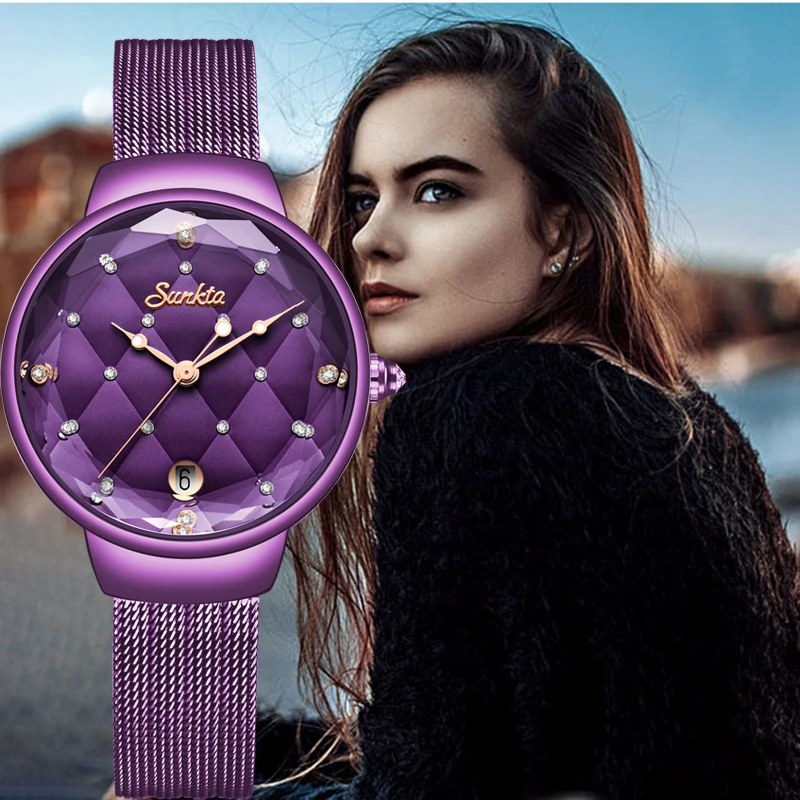 Часы наручные SUNKTA женские кварцевые брендовые Роскошные ультратонкие