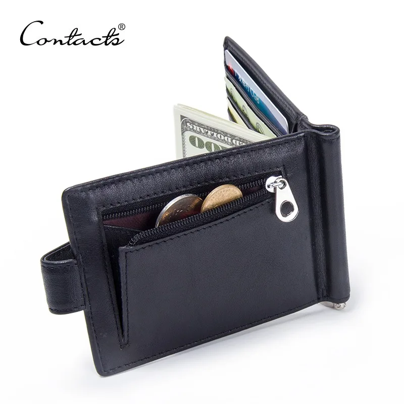 CONTACT'S Fashion Genuine Leather Money Clips High Quality Cow Leather Men Wallets Hasp Mini Purses vintage Men Wallet Card Hold