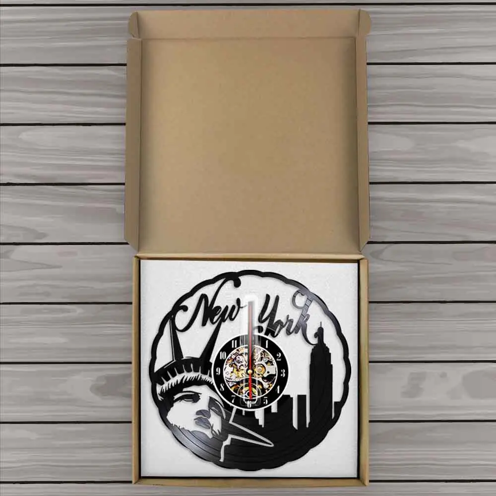 Винтажные настенные часы с виниловой пластиной Нью Йорка NYC изображением статуи