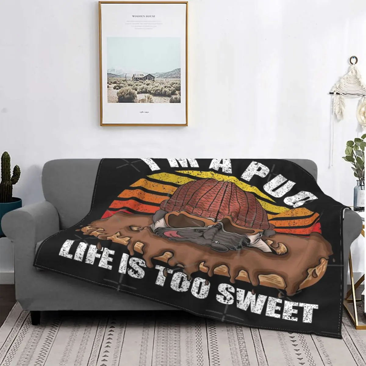 

I A Pug Life Is-Manta A quadros para cama, colcha de lino, manta double para cama