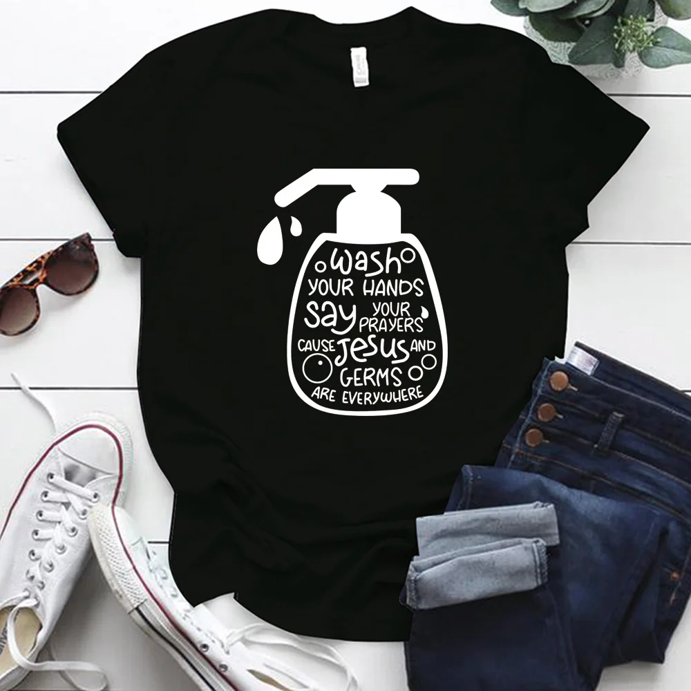 

2020 New Fashion Woman Tshirts Wash Your Hands Printing Harajuku Femme T-shirts Y2k Tops Casual Short Sleeve T-shirty Damskie