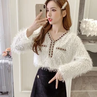 women autumn v neck long sleeve sweater tops loose knit pullover sexy tops patchwork striped print elegant pullover sweater new
