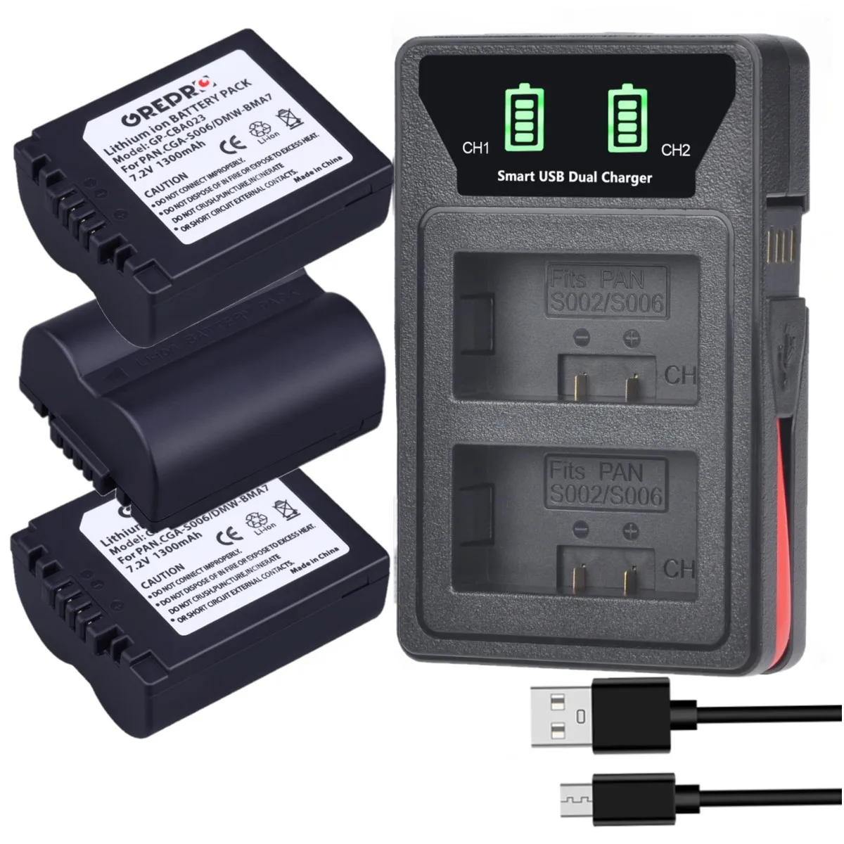 Перезаряжаемая аккумуляторная батарея Φ DMW-BMA7 Аккумулятор для Panasonic CGA-S006 DMC-FZ7 DMC-FZ8