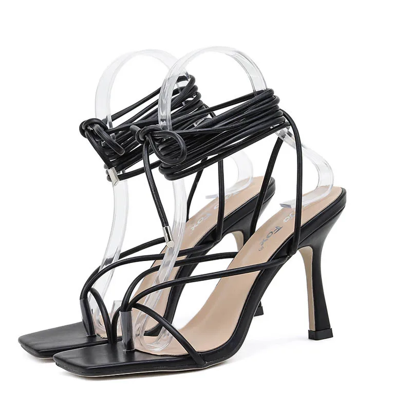 

Women shoes square head clip toe simple bandage large size high heel sandals