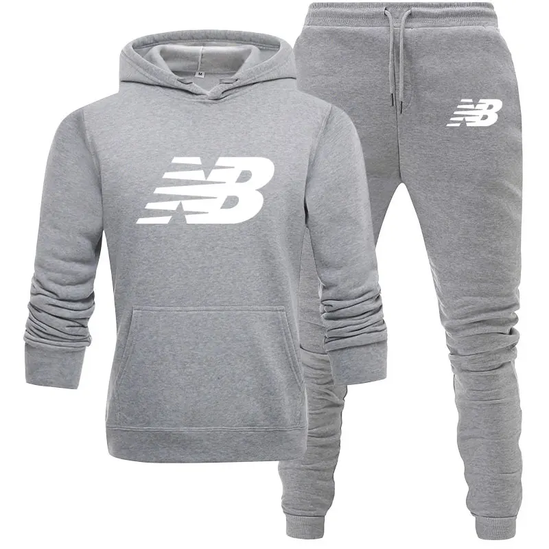 

2021 New Casual NB Men Hoodies Tracksuit Sweatshirt Suit Hoodie+Sweat Pants Jogging Homme Pullover Sporting Suit Male