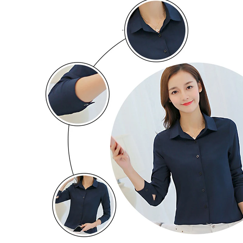 

White Blouse Women Chiffon Office Career Shirts Tops Fashion Casual Long Sleeve Blouses Femme Blusa