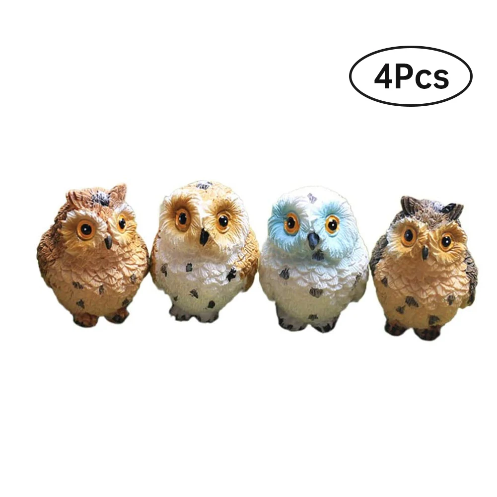 

4PCS Cartoon Owl Sculpture Decorative Animal Figurine Ornament Miniatures Landscape Garden Decoration Owl Animals Statues