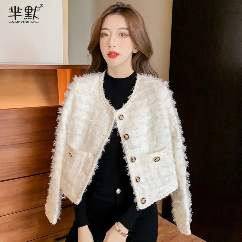

CMAZ 2021 Autumn Winter Thick Coats for Women French Style Socialite Style Woolen Short Coat Women's 2021 Autumn and Winter New