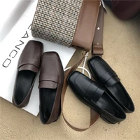 leather shoes womens british style 2021 spring flats shoes retro flat with single shoes casual slip on loafers muller shoe flat
