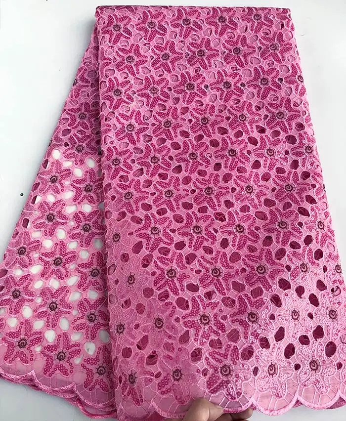 pink 5 ярдов блестящая ажурная органза, кружево красивая африканская швейная ткань с блестками нигерийская Гана одежда - Цвет: pink