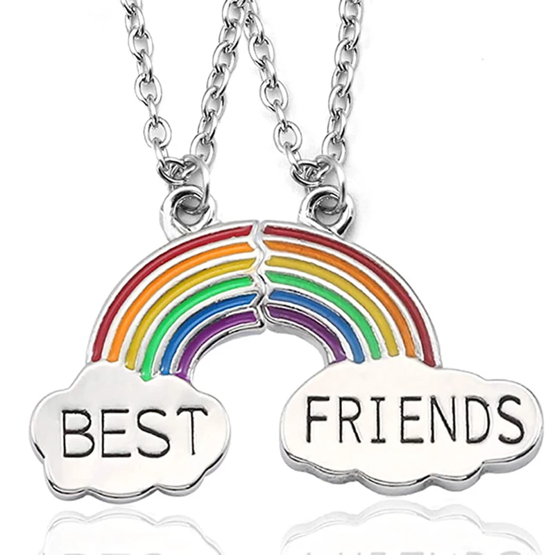 

2Pcs/set Best Friend Necklace Charm Rainbow Heart Engrave Best Friend Forever Necklace Pendant Friendship BFF Jewelry Gift