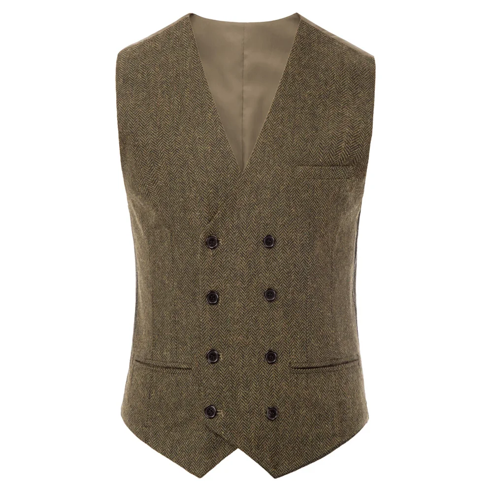 

Summer Men's Vest Coat Double-Breasted Vest Tops Clothes Retro Waistcoat V-Neck Handkerchief Hem Stylish Solid Slim Short Male
