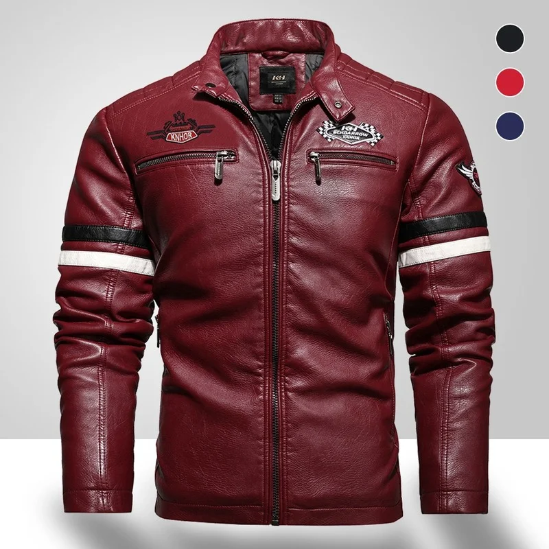 

New Motorcycle Jacket For Men In Autumn/Winter 2021 Fashion Casual Leather Embroidered Aviator Jacket In Winter Velvet Pu Jacke