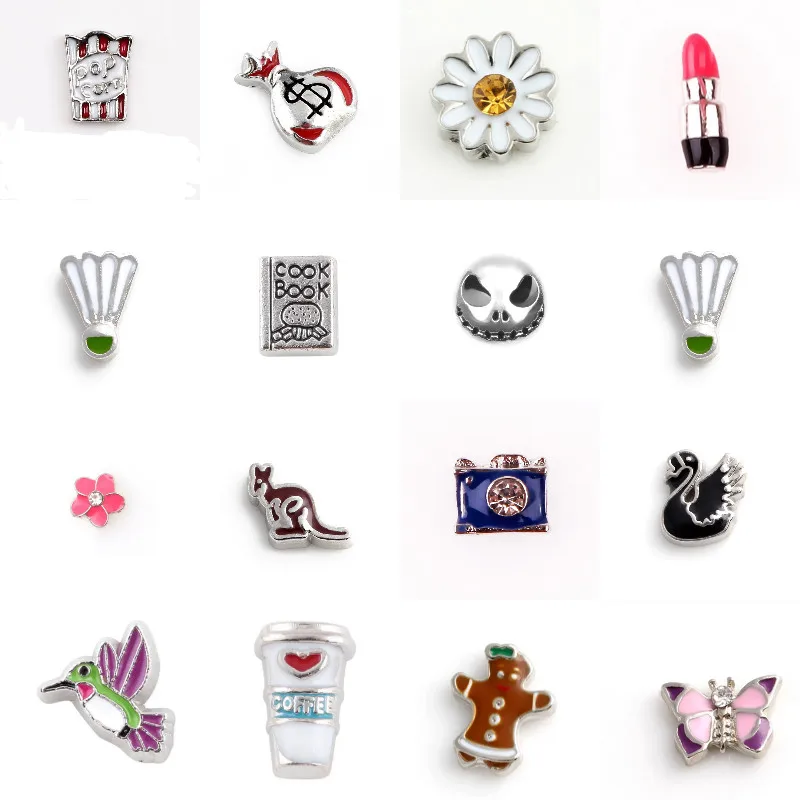 

20Pcs/Lot Alloy Animal Flower Butterfly Floating Charms Camera Swan Lipstick Pendant For Living Memory Locket Necklaces Jewelry