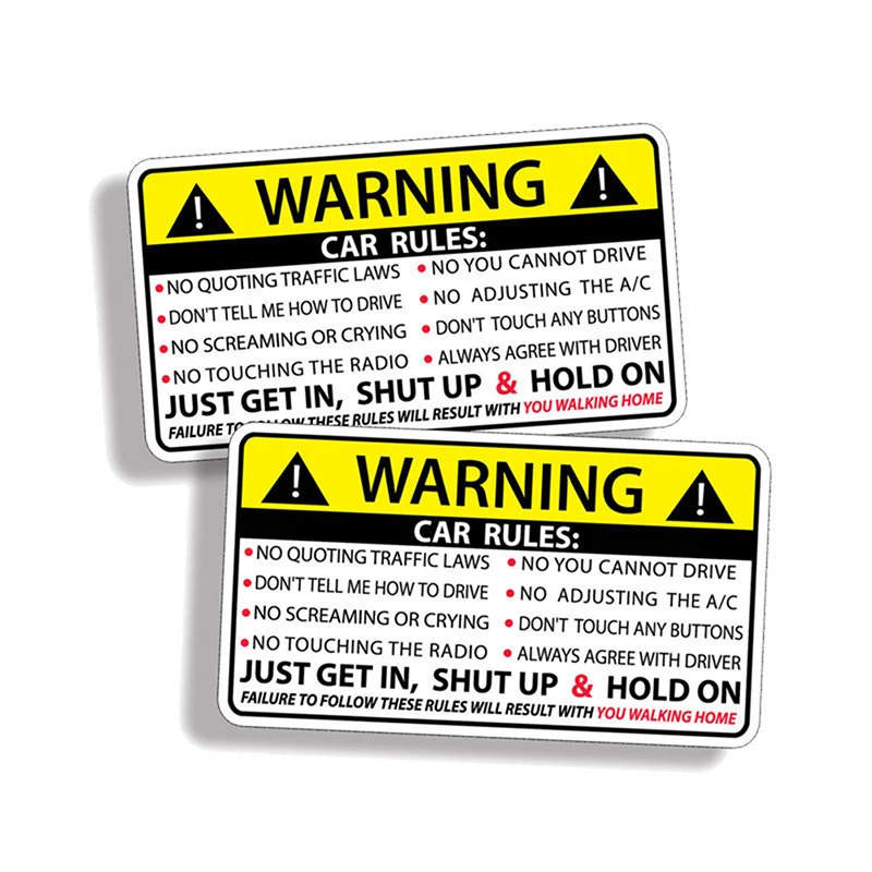 

2pcs High Quality 10.2CM*5.7CM Car Safety Warning Rules Decal PVC Car Sticker Vehicle Rules Car Truck Window Decal