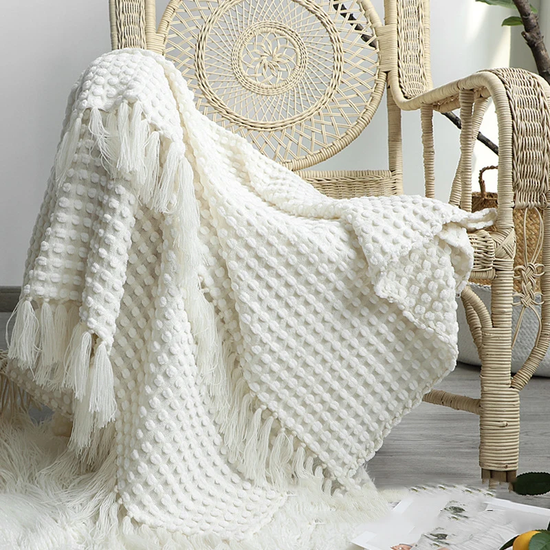 Nordic White Casual Blankets throws soft Comfortable Knitted Shawl Sofa Blanket Bed End cover Travel hotel Decorative bedspread | Дом и сад