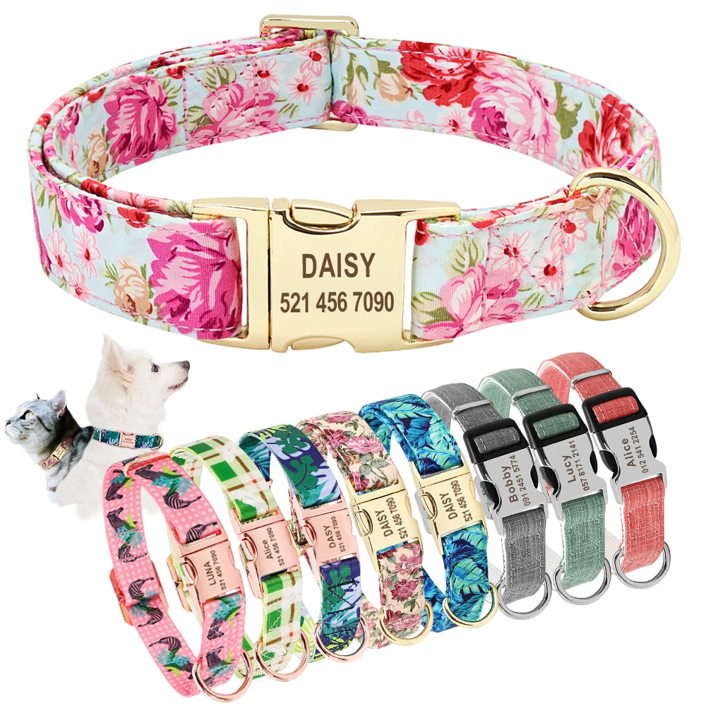 

Dog Collar Personalized Custom Nylon Pet Dog Tag Collar Engraved Puppy Cat ID Tag Nameplate Collars For Small Medium Large Dogs