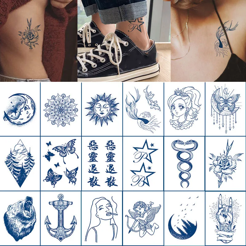 

Травяные водостойкие тату-наклейки с растениями, китайские иероглифы, солнце, луна, сок, тату, Полуперманентная татуировка для мужчин, женские боди-арт, наклейка