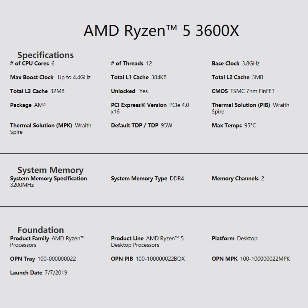 Процессор AMD ryzen 5 3600X 3 8 GHz 6 Core 12 Thread 95W третьего поколения процессор Ryzen разъем AM4