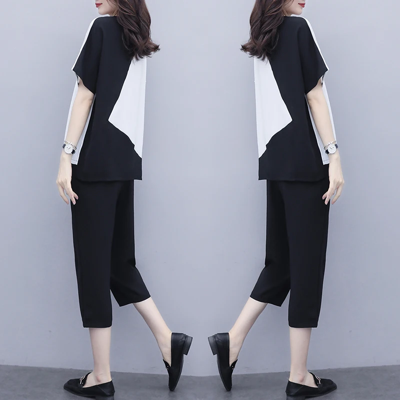 Женский спортивный костюм большого размера плюс XL5XL топ и штаны два предмета