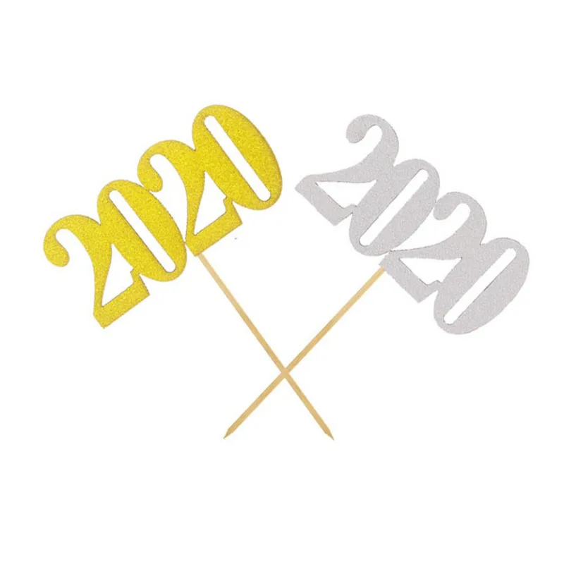2 шт. горячая Распродажа карточки с кексами 2020 золотые Серебристые торты топперы