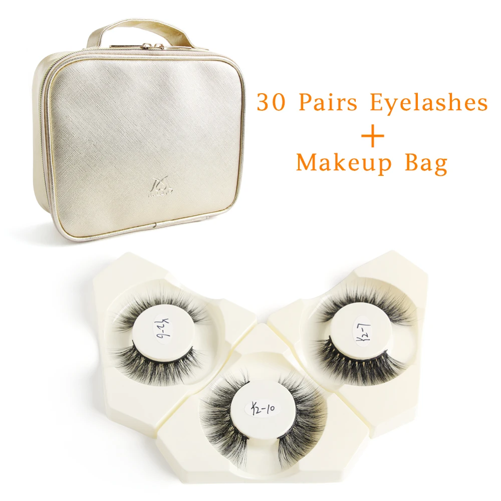 Оптовая продажа 30 пар/лот Накладные ресницы с золотой сумкой натуральные