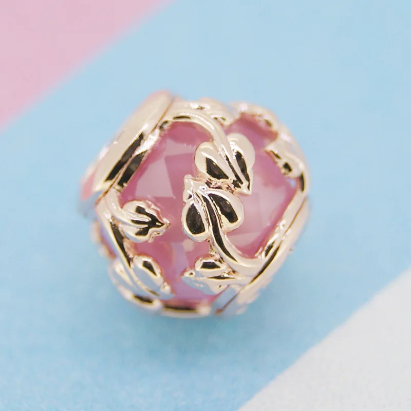 Аутентичные 925 стерлингового серебра бисера розовый декоративные листья