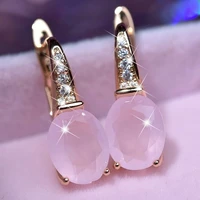 luxurious egg stone dangle earrings for women girls elegant trendy style hibiscus stone earrings party fashion jewelry gifts