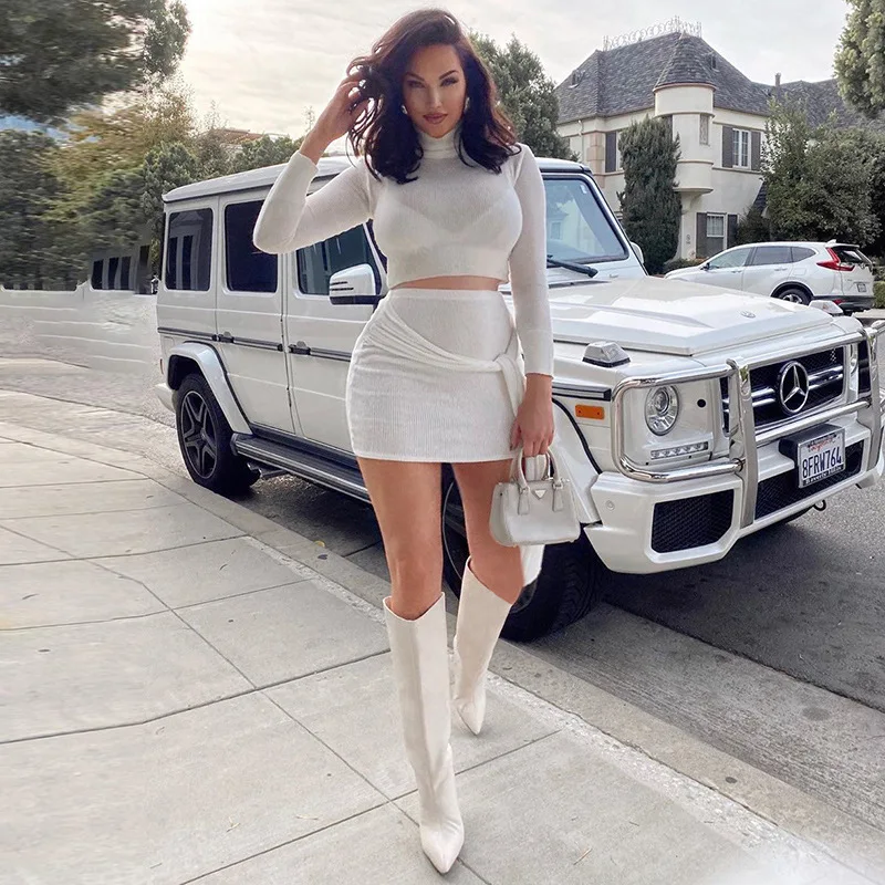 

HStar 2020 New Fashion Women 2 Piece Set Irregular Patchwork Sexy Top Bow Short Skirt Solid Color Casual Set