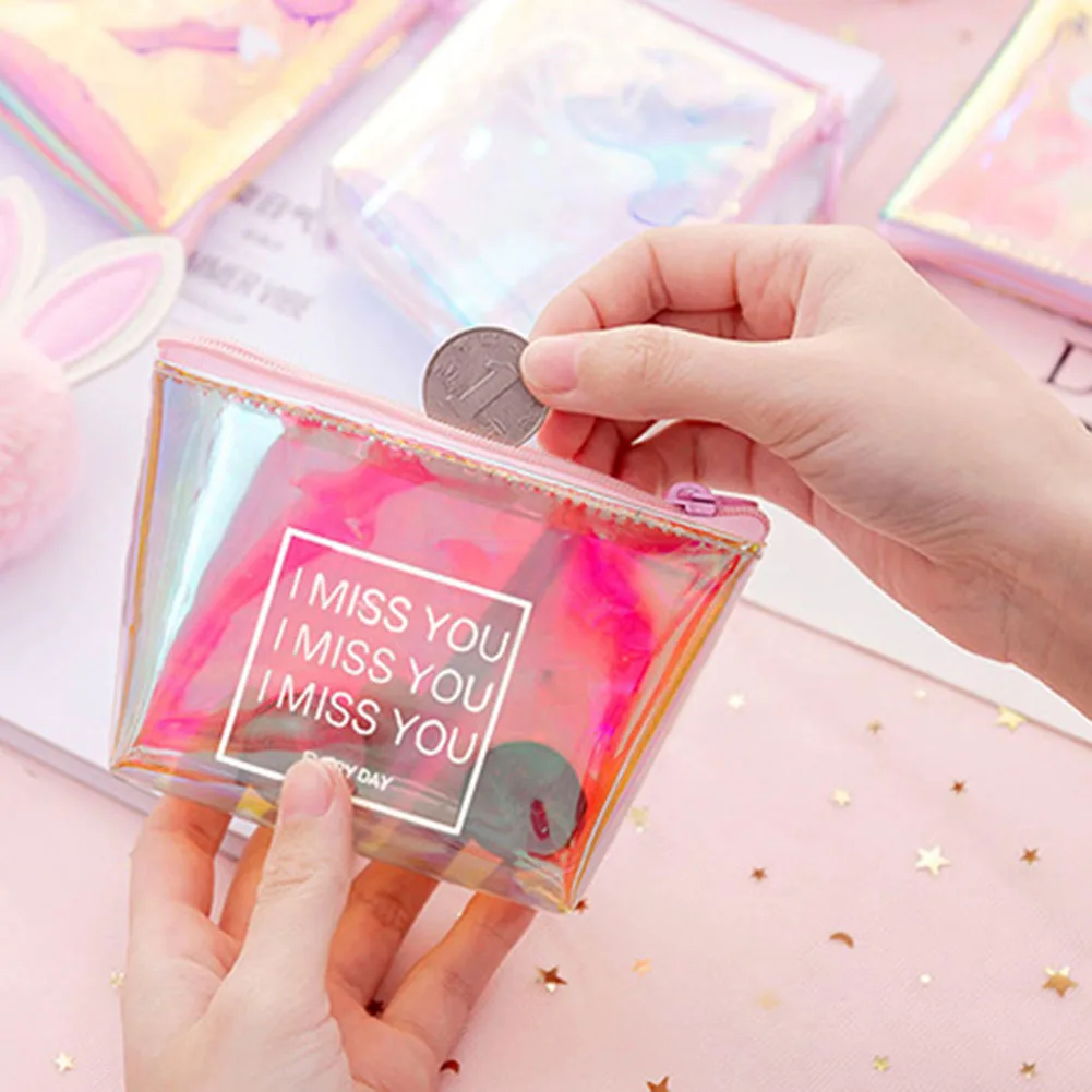 

2019 Fashion Womens Lady Kid Coin Wallet PVC Lady Small Mini Coin Pouch Zipper Money Key Earphone Line Coin Holder Purse