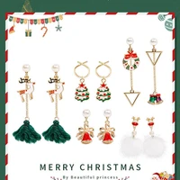 jmk fashion christmas jewelry santa claus bells deer stud drop earrings for women girls cute christmas party accessories gift