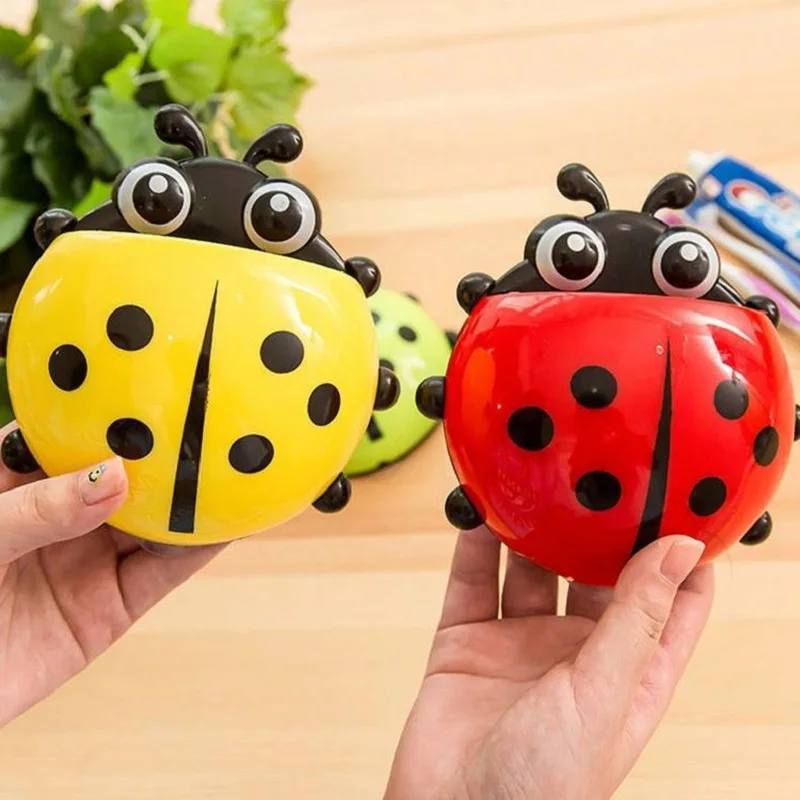 ladybug sucker children kids toothbrush holder suction hooks toothbrush wall suction bathroom sets bathroom gadgets accessories free global shipping