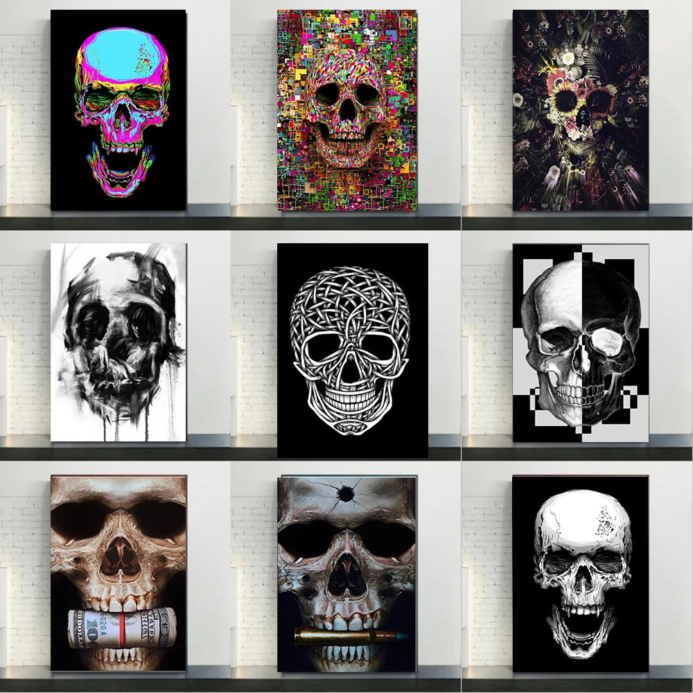 

Black And Golden Skull With Bullet Cool Canvas Painting Posters Prints Abstract Wall Art Pictures For Living Room Decor Cuadros