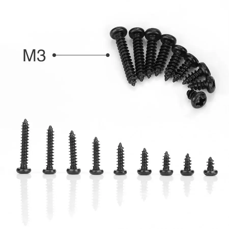 M3 Stainless Steel Tapping Screws Screw Pan Self screws Set Assortment Kit Black Fastener New Arrival 450Pcs | Обустройство дома