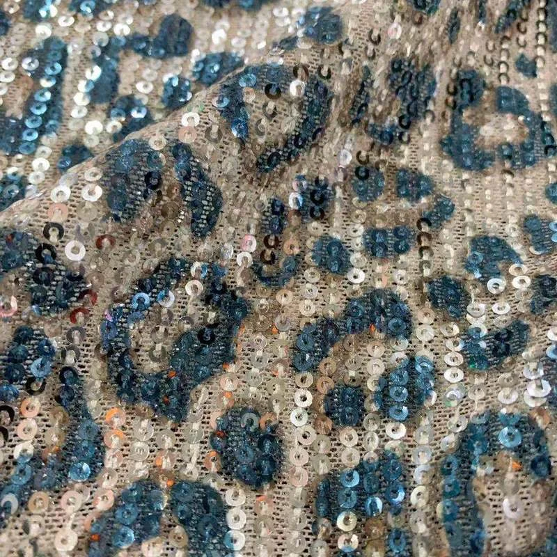 

1yard*1.3m Sequin Lace Stretch Sequin Embroidery Fabric 3mm Leopard Print Transparent Illusion Sequin Fabric for DIY Decor