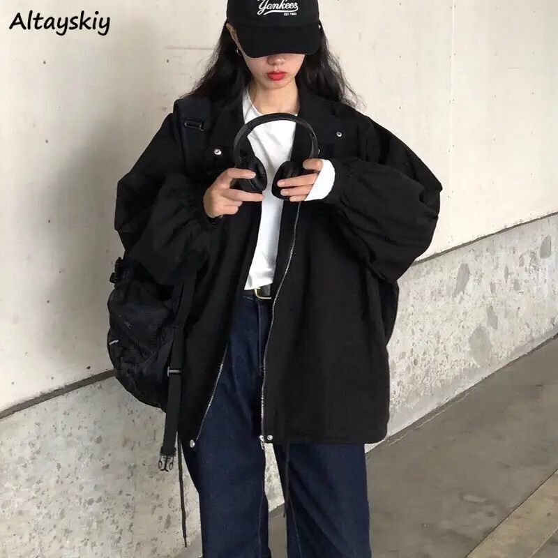 

Spring Fall Basic Jackets Women BF Loose Solid Vintage Student All-match Outwear Oversized Leisure Korean Style Ulzzang Jacket