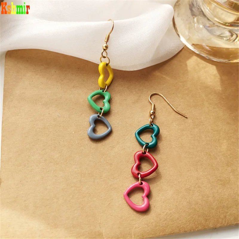 

Kshmir Contrast color heart shape tassel earrings pendant fashion design hollow earrings fashion new earrings jewelry gifts