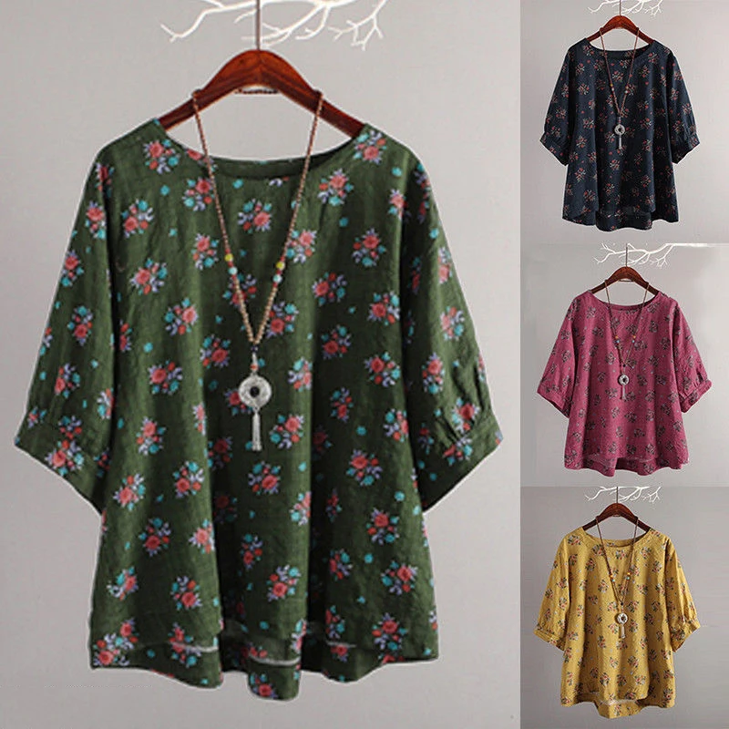 

Fashion Boho Beach Summer Womens tops and blouses Elegant Long Sleeve Loose Baggy Floral Blouse blusas feminina Plus Size