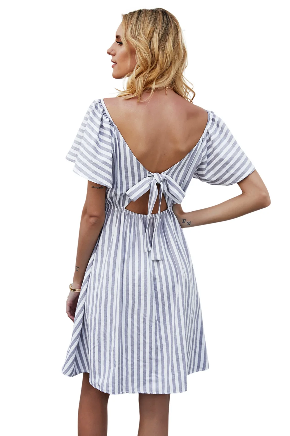 ZOGAA 2020 Summer Leisure Vacation Beach Walking Skirt V-neck Striped White Elegant Dress | Женская одежда