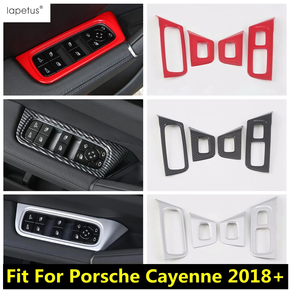

ABS Carbon Fiber Look / Matte / Red Accessories For Porsche Cayenne 2018 - 2022 ABS Door Window Lift Button Panel Cover Kit Trim