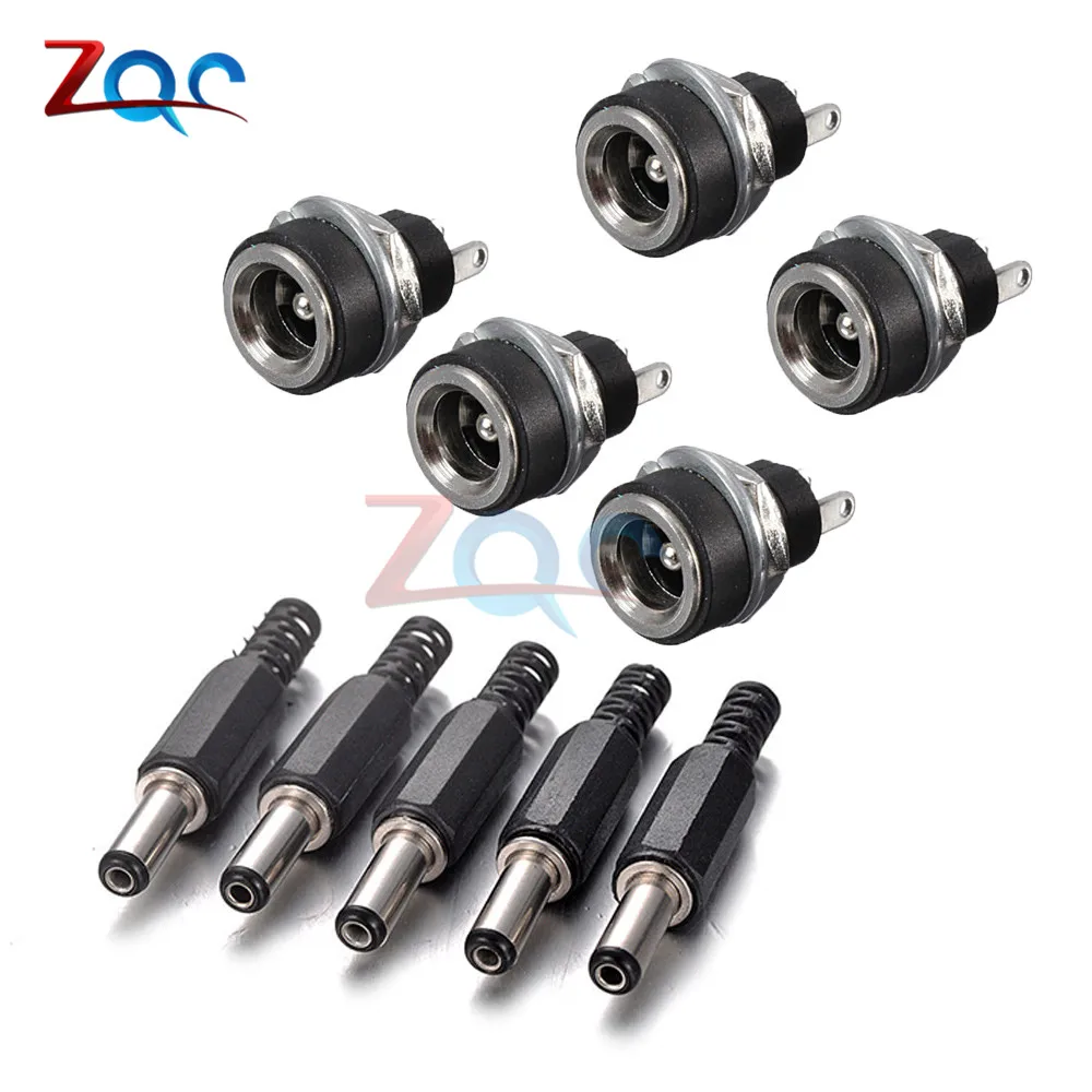 Male5 Female5 type1 10 шт. DC контакт разъема питания 2,1x5,5 мм Гнездовой разъем Jack+ штекер Jack гнездо адаптер PCB Крепление DIY разъем адаптера 2,1X5,5 - Цвет: Male5 Female5 type1