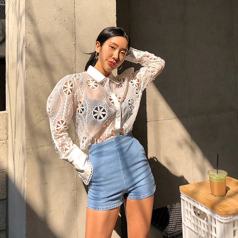WHITNEY WANG блузки 2020 Осенняя мода уличная открытая Цветочная блузка женская блуза