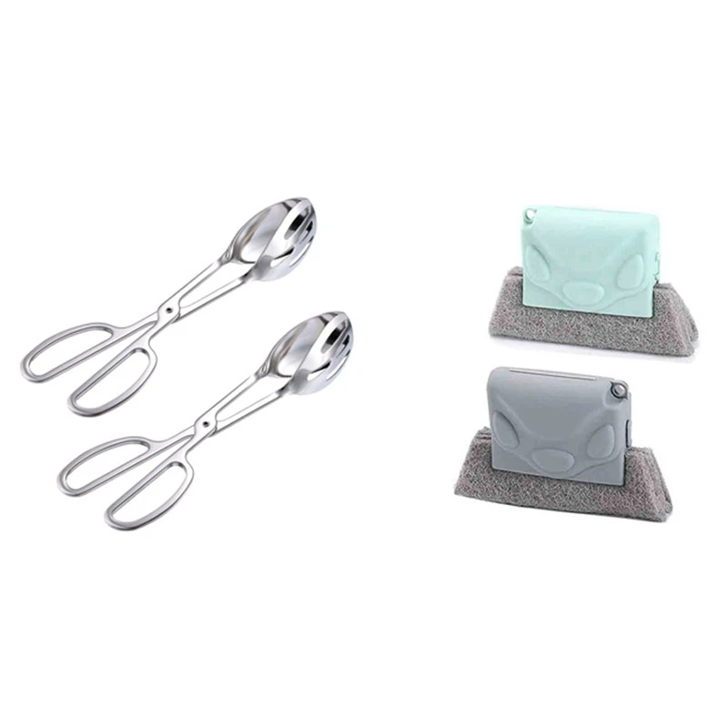 

2Pcs Buffet Tongs Stainless Steel Kitchen Serving Tongs With 2Pcs Door And Window Groove Cleaning Space Brush