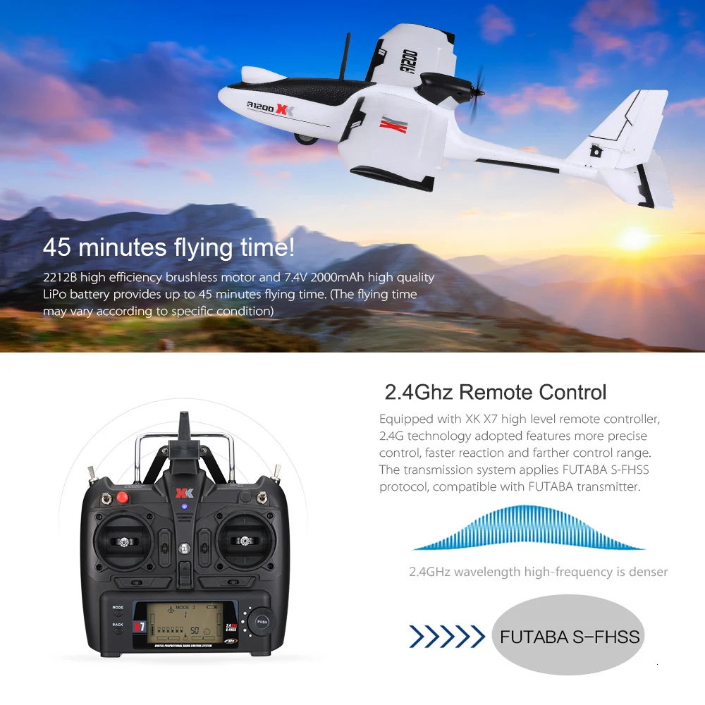 WLtoys XK A1200 3D 6G бесщеточный двигатель самолет с фиксированным крылом 5,8G FPV 2,4G 6CH S-FHSS EPO RC самолет планер RTF 89 см длина дрона