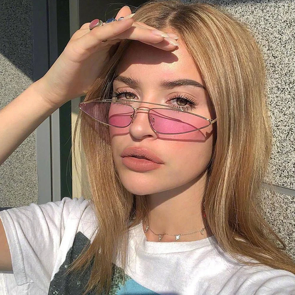 

Fashion Triangle Cat Eye Sunglasses Women Vintage Small Metal Frame Sun Glasses Luxury Designer Tinted Color Lens Shades UV400