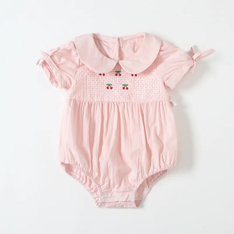 

Smock Baby Girls Romper 2021 Summer Child Handmade Smocked Clothes Newborn Infant Embroidery Cotton Bodysuits Jumpsuit Outfits