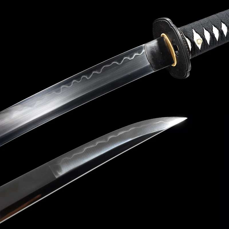 

Genuine Quality Nihonto Handmade Japanese Wakizashi T10 Steel Maru Clay Temper Real Hamon Full Tang Samurai Sword-Long Kissaki